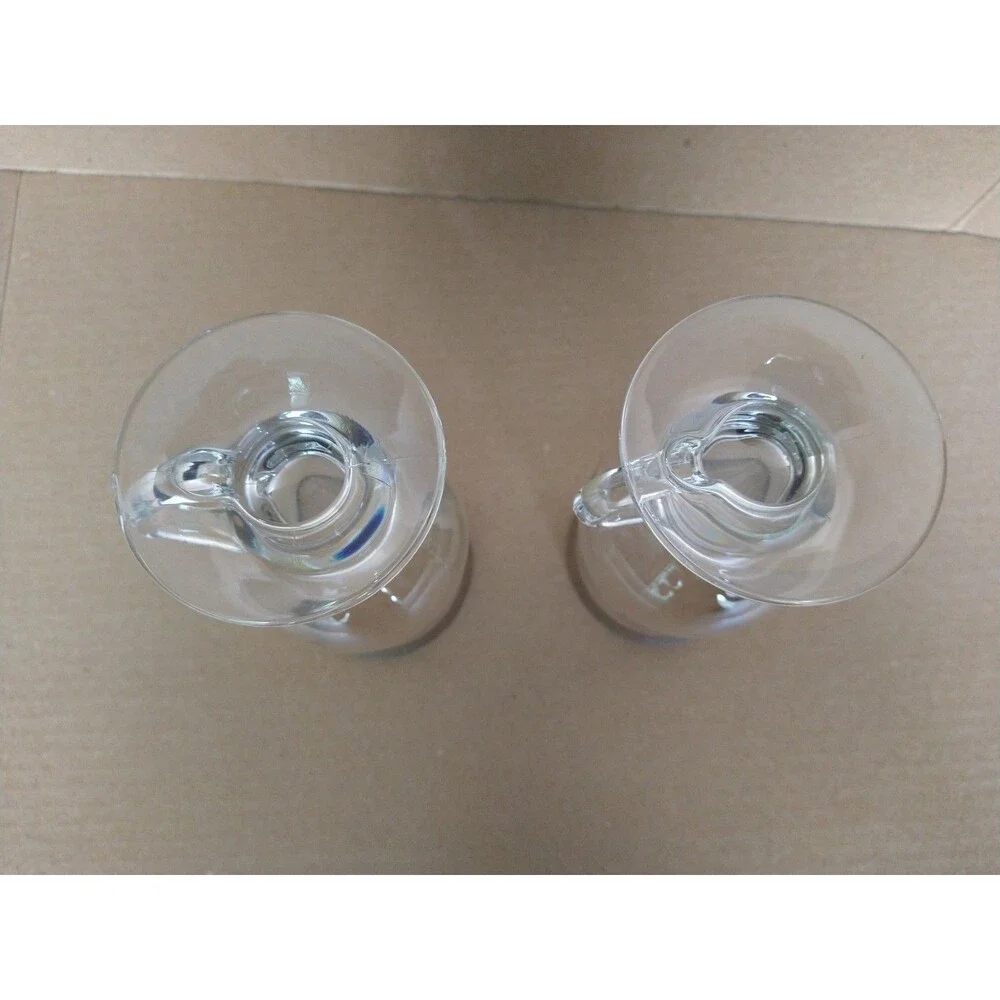 Set of 2 Clear Irish Coffee Glasses with Silver Rim and Footed Handle